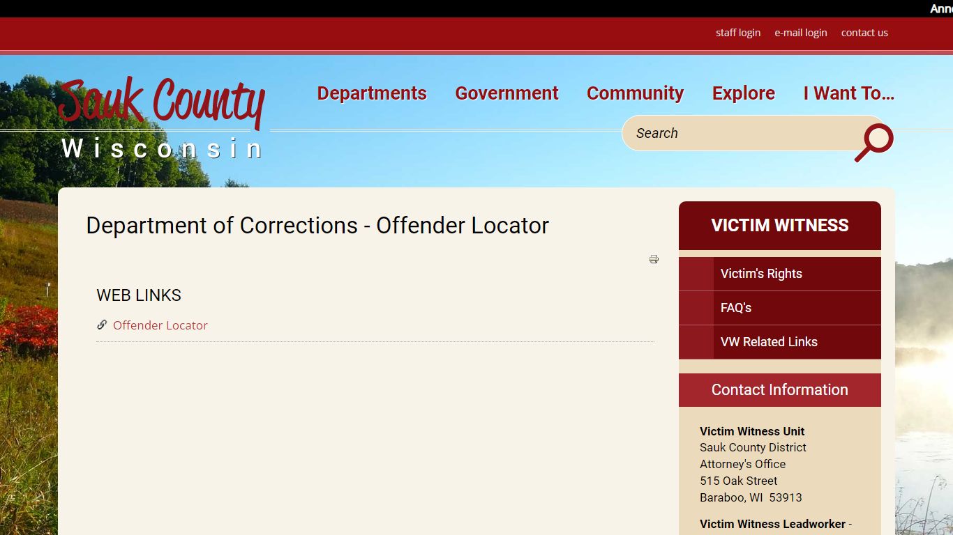 Department of Corrections - Offender Locator | Sauk County Wisconsin ...